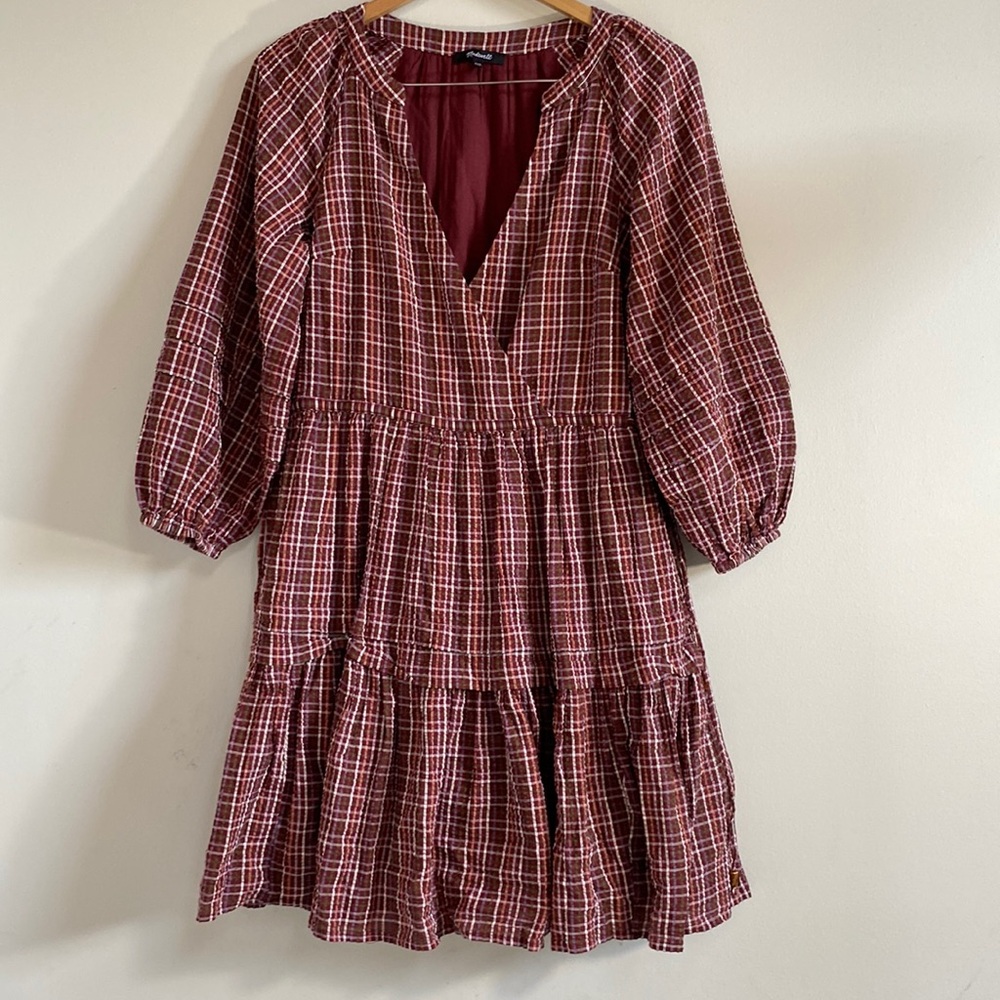 Madewell Seersucker Wrap Mini Dress - Dark Merlot